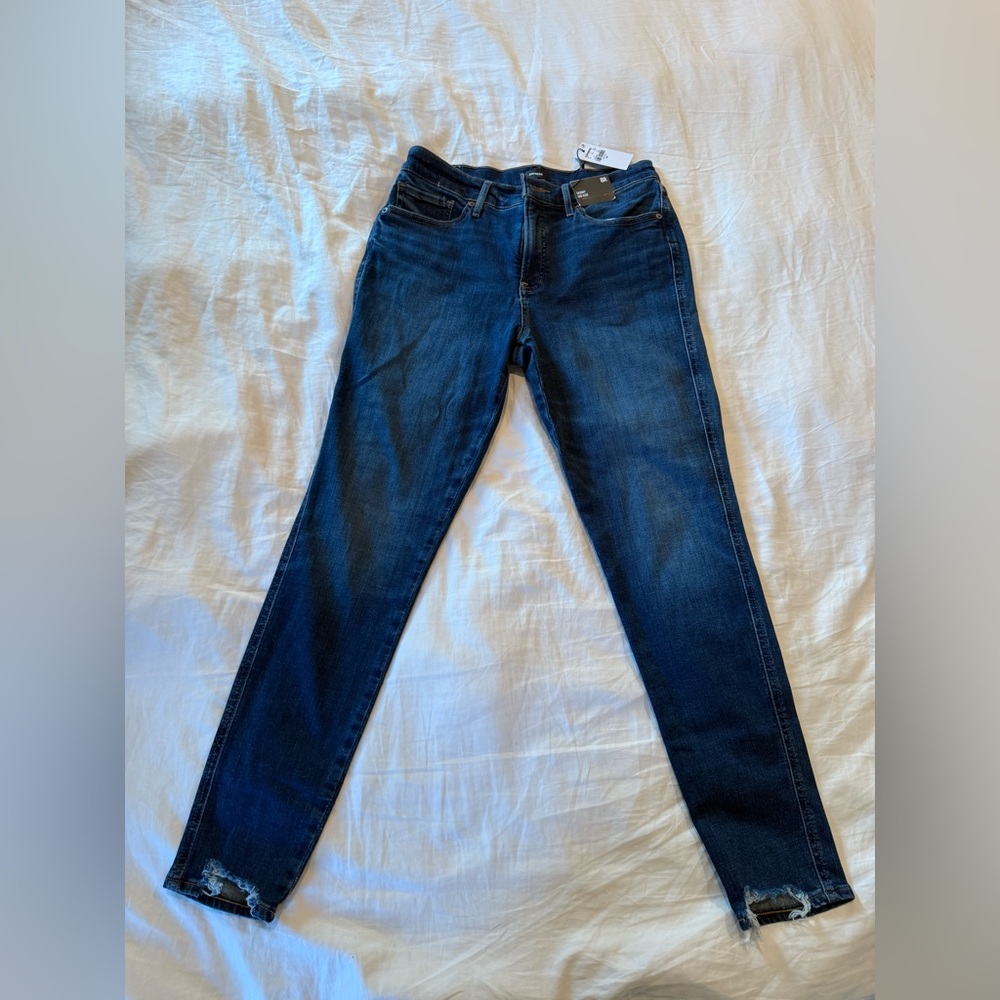 Express Dark Blue Skinny Mid Rise Jeans